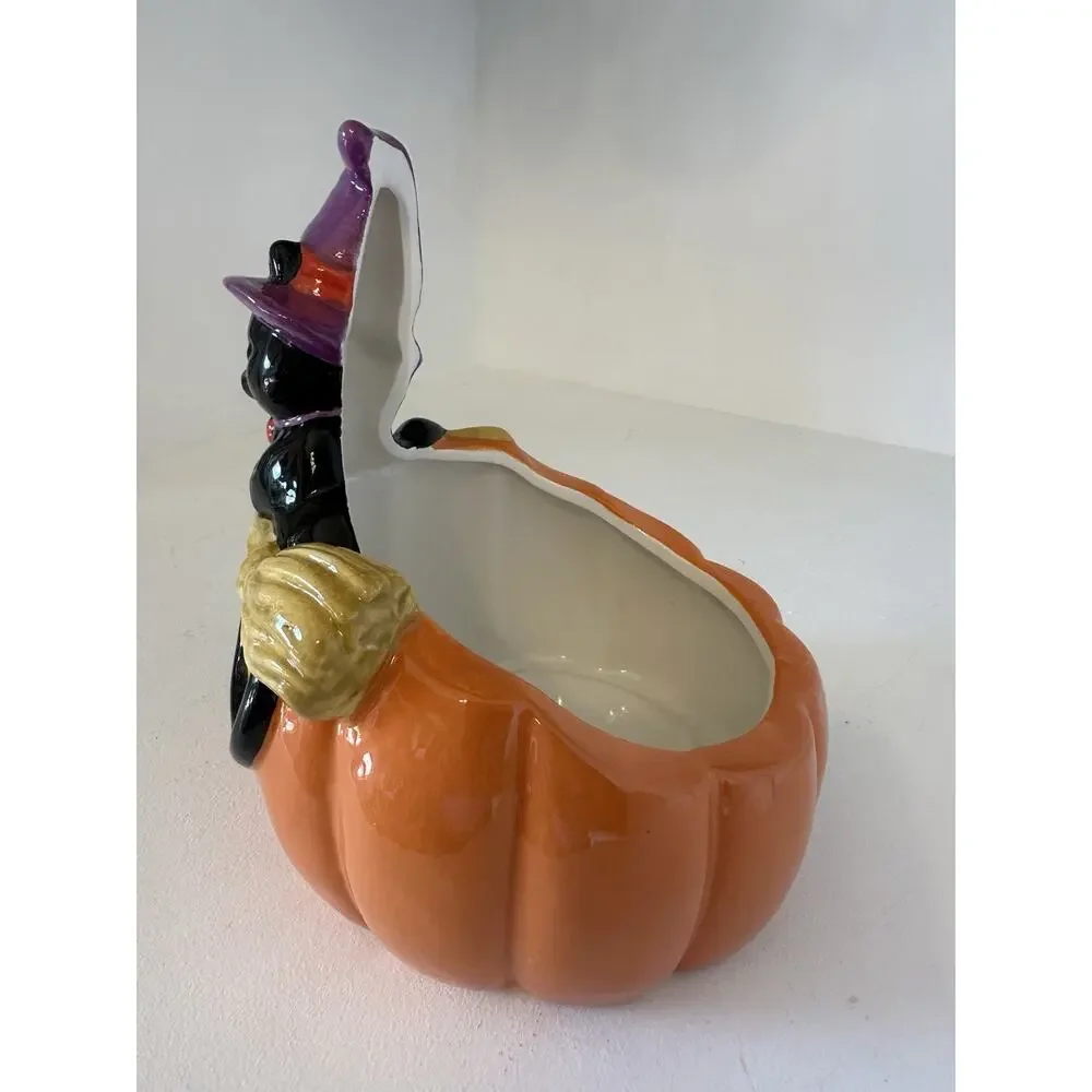 Yankee Candle Halloween Jar Holder Pumpkin Black Sophia Cat NEW